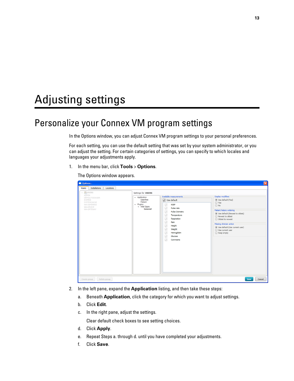 Adjusting settings, Personalize your connex vm program settings | Welch Allyn Connex VM data management system - User Manual User Manual | Page 17 / 36