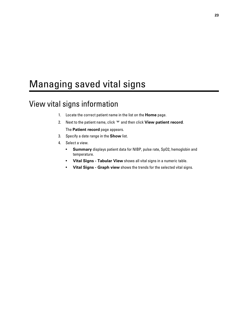 Managing saved vital signs, View vital signs information | Welch Allyn Connex VM data management system - User Manual User Manual | Page 27 / 36