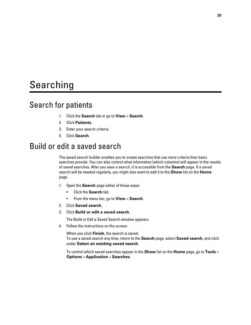 Searching, Search for patients, Build or edit a saved search | Welch Allyn Connex VM data management system - User Manual User Manual | Page 29 / 36