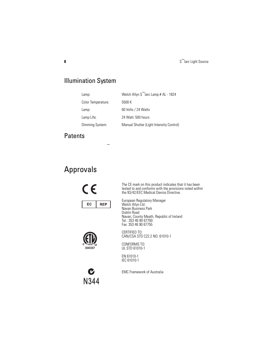 Illumination system, Patents, Approvals | Illumination system patents | Welch Allyn LB-24 Solarc Light Source - User Manual User Manual | Page 12 / 16