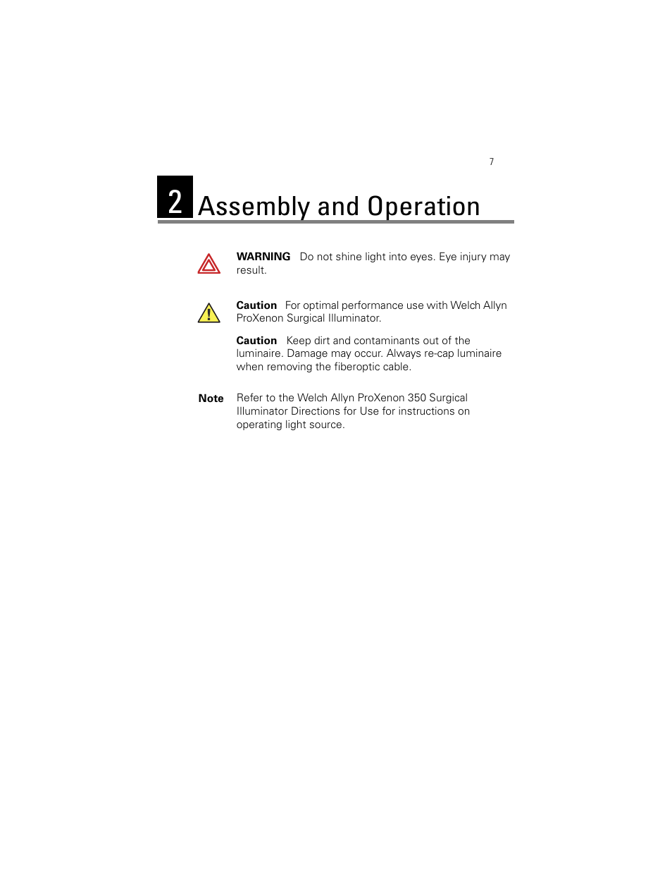Assembly and operation | Welch Allyn Proxenon Headlight And Fiber Optic Cable - User Manual User Manual | Page 11 / 28