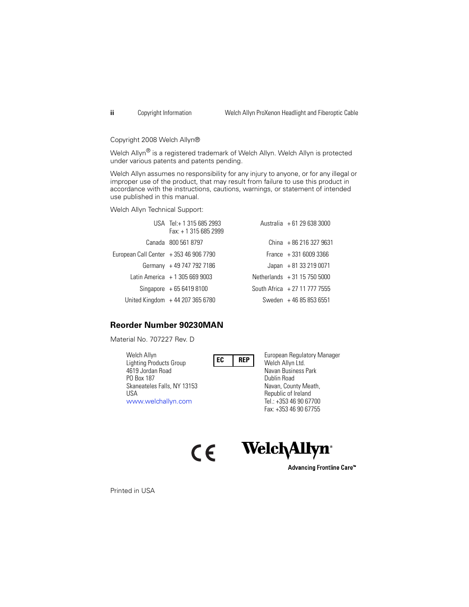 Welch Allyn Proxenon Headlight And Fiber Optic Cable - User Manual User Manual | Page 2 / 28