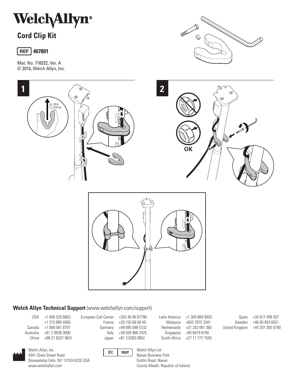 Welch Allyn 407801 Cord Clip Kit - User Manual User Manual | 1 page