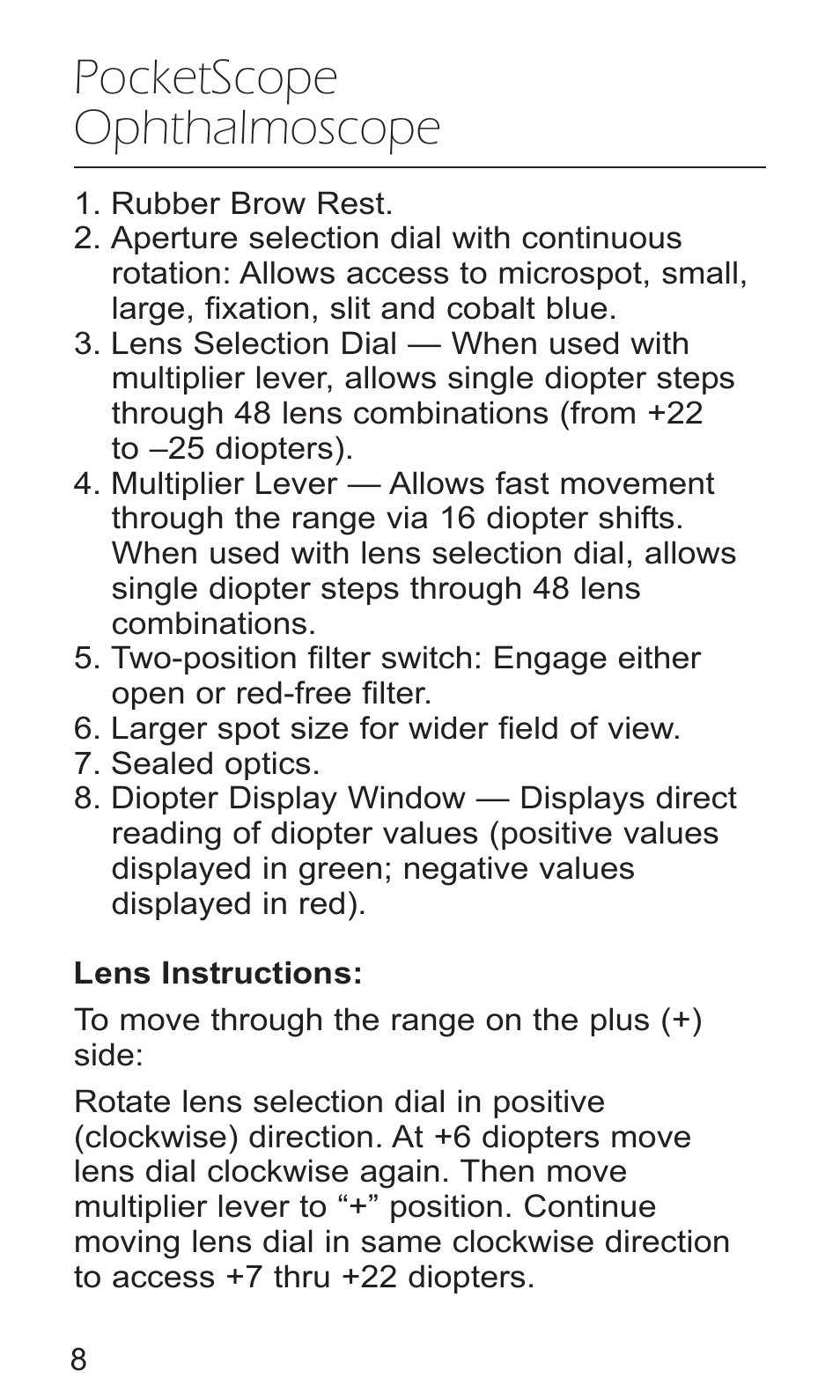 Pocketscope ophthalmoscope | Welch Allyn PocketScopes - User Manual User Manual | Page 10 / 20