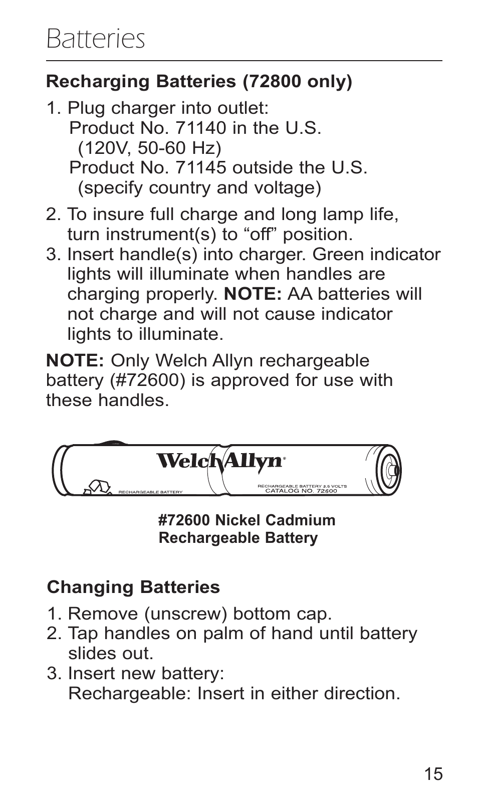 Batteries | Welch Allyn PocketScopes - User Manual User Manual | Page 17 / 20