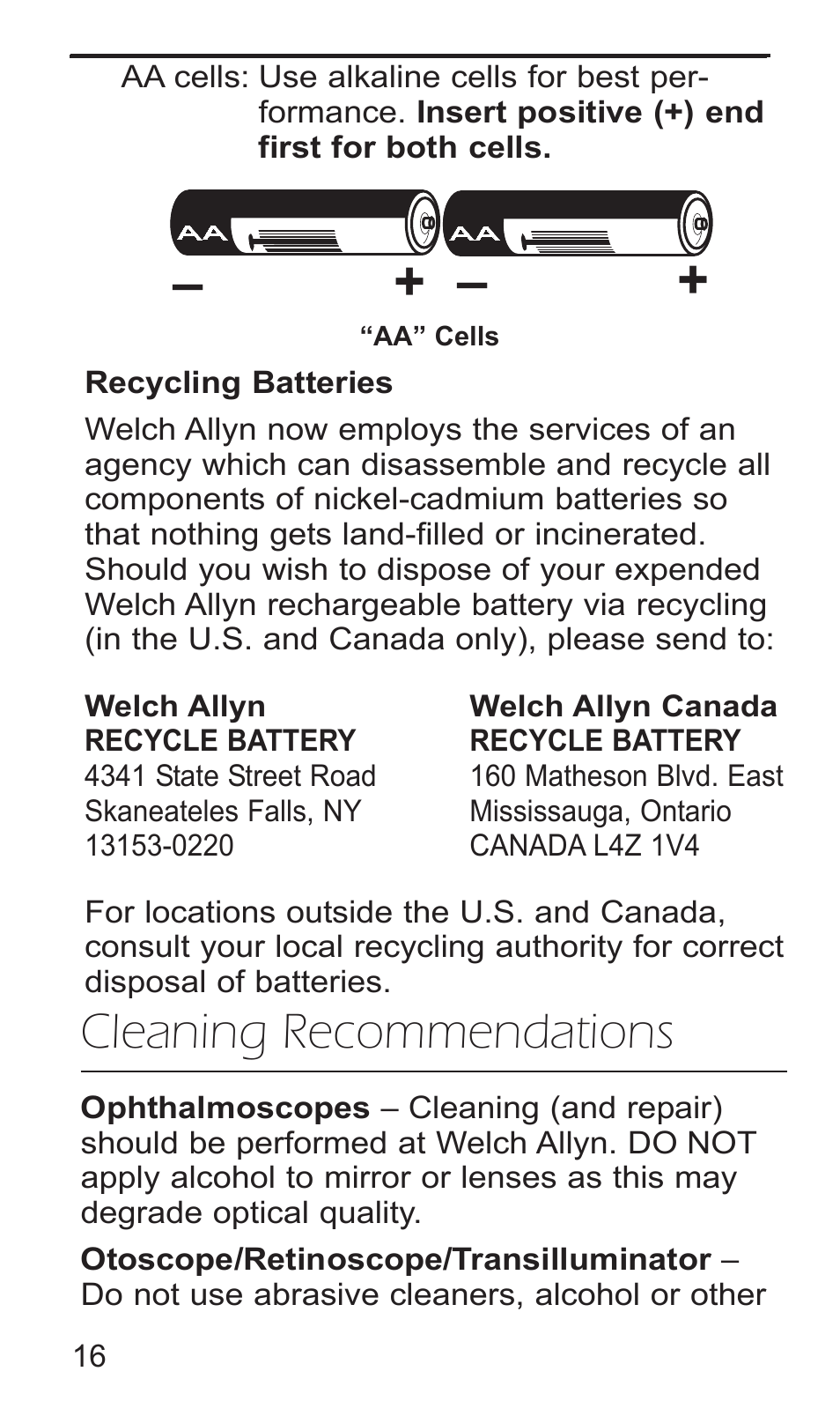 Cleaning recommendations | Welch Allyn PocketScopes - User Manual User Manual | Page 18 / 20