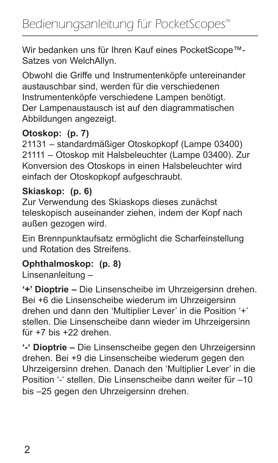 Bedienungsanleitung für pocketscopes | Welch Allyn PocketScopes - User Manual User Manual | Page 4 / 20