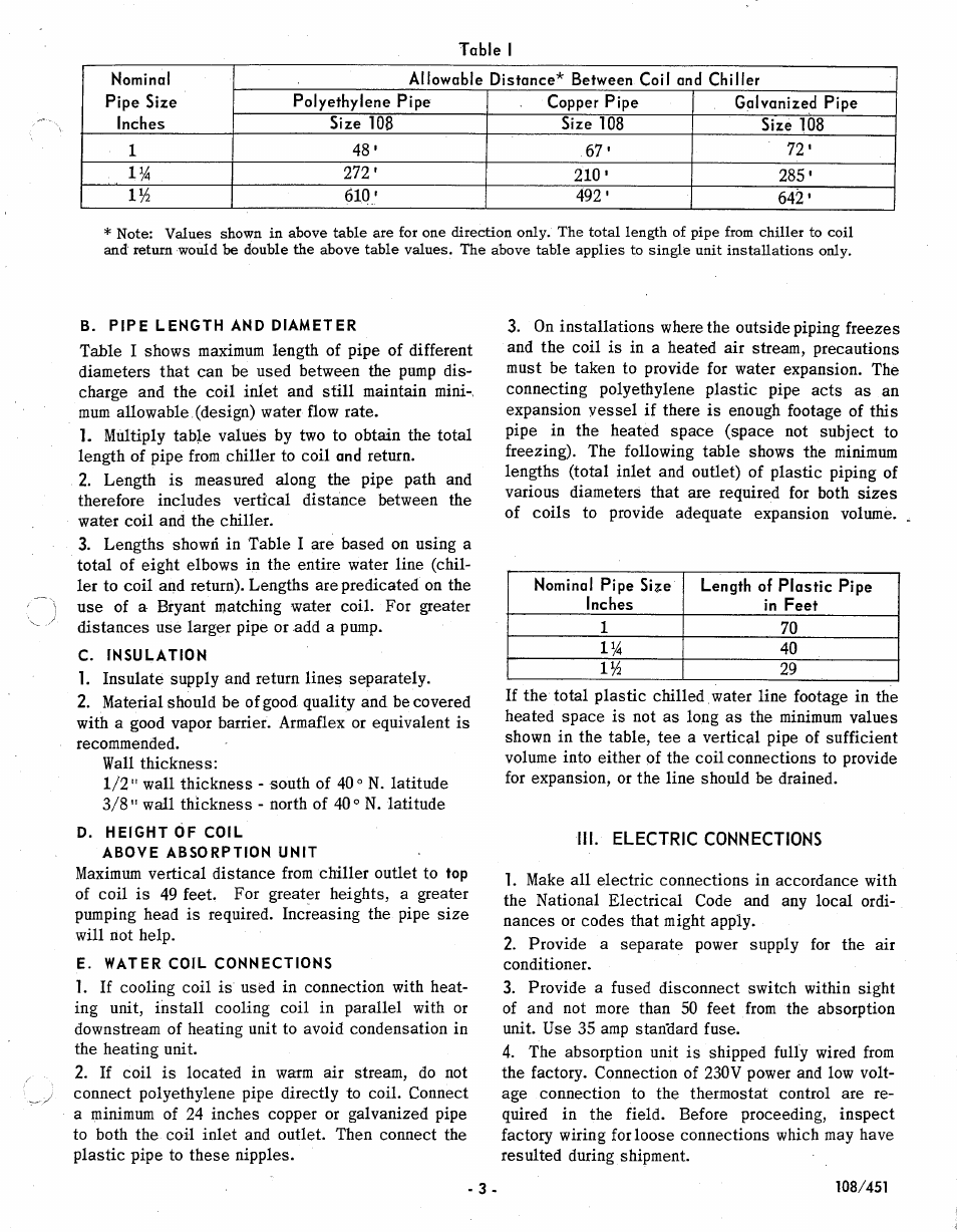 B. pipe length and diameter, C. insulation, D. height of coil above absorption unit | E. water coil connections | Bryant 108-451 User Manual | Page 3 / 11