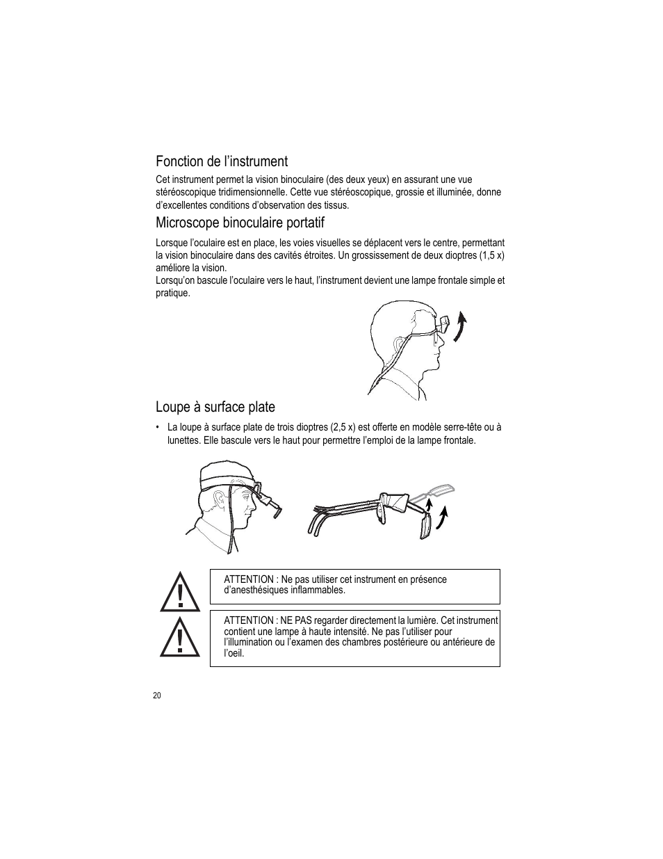 Fonction de l’instrument, Instructions de fonctionnement, Fonction de l’instrument loupe à surface plate | Microscope binoculaire portatif, Loupe à surface plate | Welch Allyn LumiView Portable Binocular Microscope - User Manual User Manual | Page 24 / 52