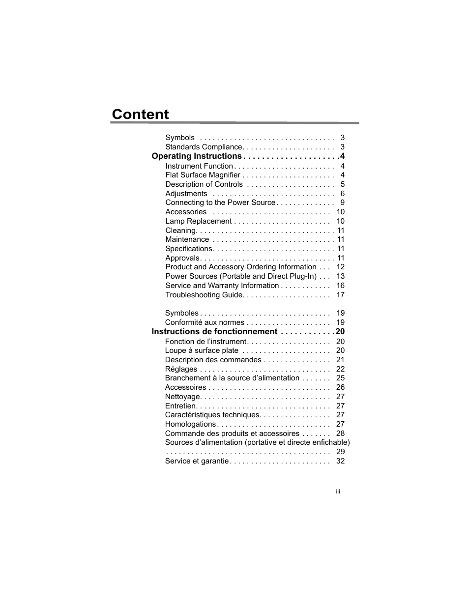 Content | Welch Allyn LumiView Portable Binocular Microscope - User Manual User Manual | Page 3 / 52