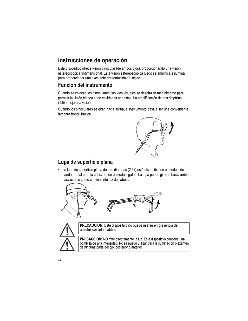 Instrucciones de operación, Función del instrumento lupa de superficie plana, Función del instrumento | Lupa de superficie plana | Welch Allyn LumiView Portable Binocular Microscope - User Manual User Manual | Page 38 / 52