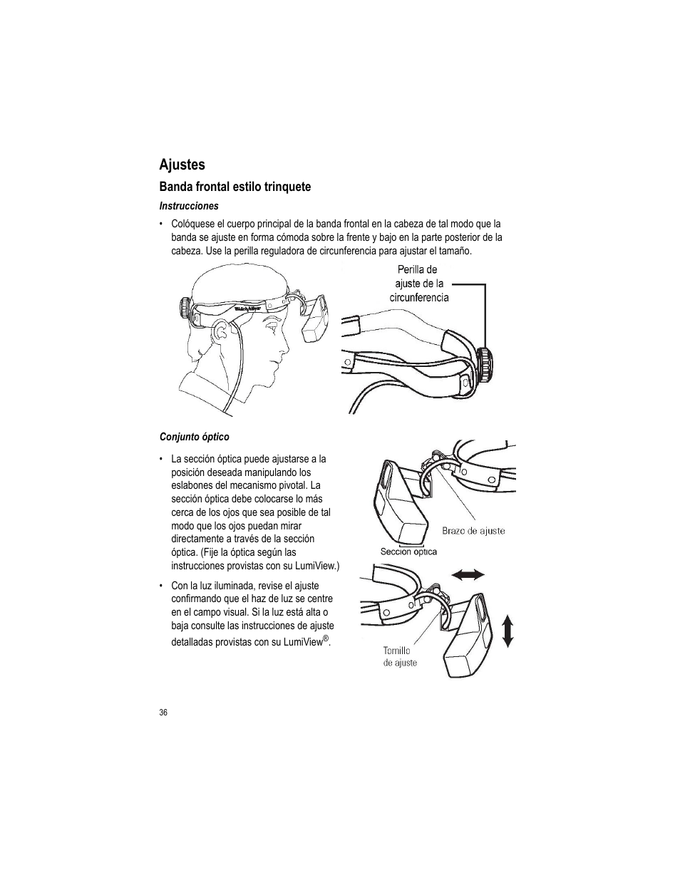 Ajustes | Welch Allyn LumiView Portable Binocular Microscope - User Manual User Manual | Page 40 / 52
