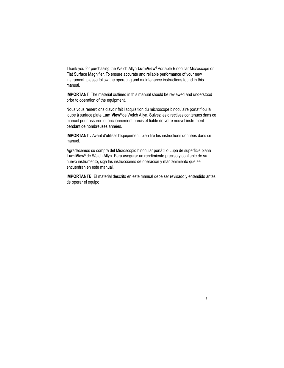 Welch Allyn LumiView Portable Binocular Microscope - User Manual User Manual | Page 5 / 52