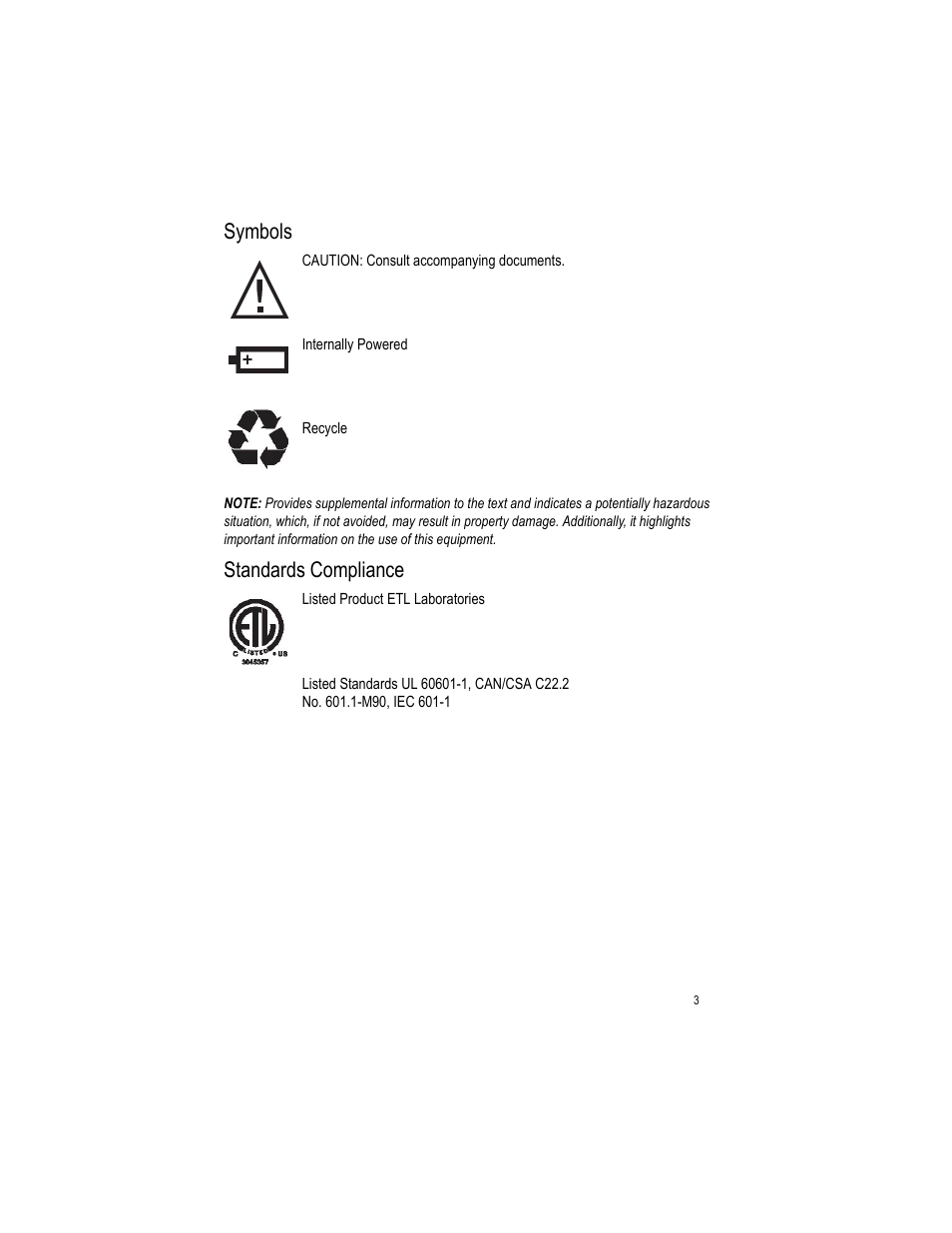 Symbols standards compliance, Symbols, Standards compliance | Welch Allyn LumiView Portable Binocular Microscope - User Manual User Manual | Page 7 / 52