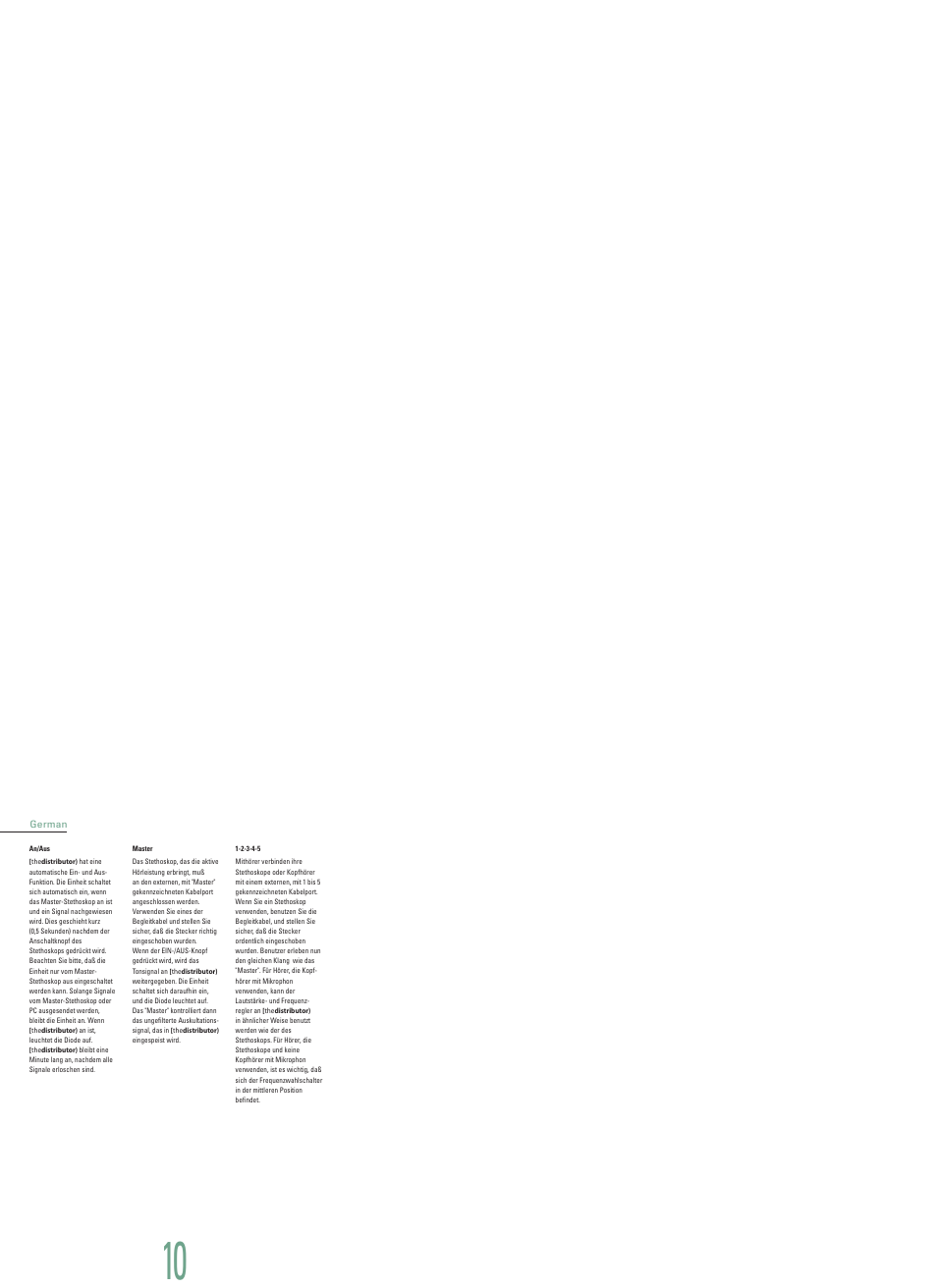 German, An/aus, Master | Welch Allyn Master Elite Plus Distributor - User Manual User Manual | Page 11 / 18