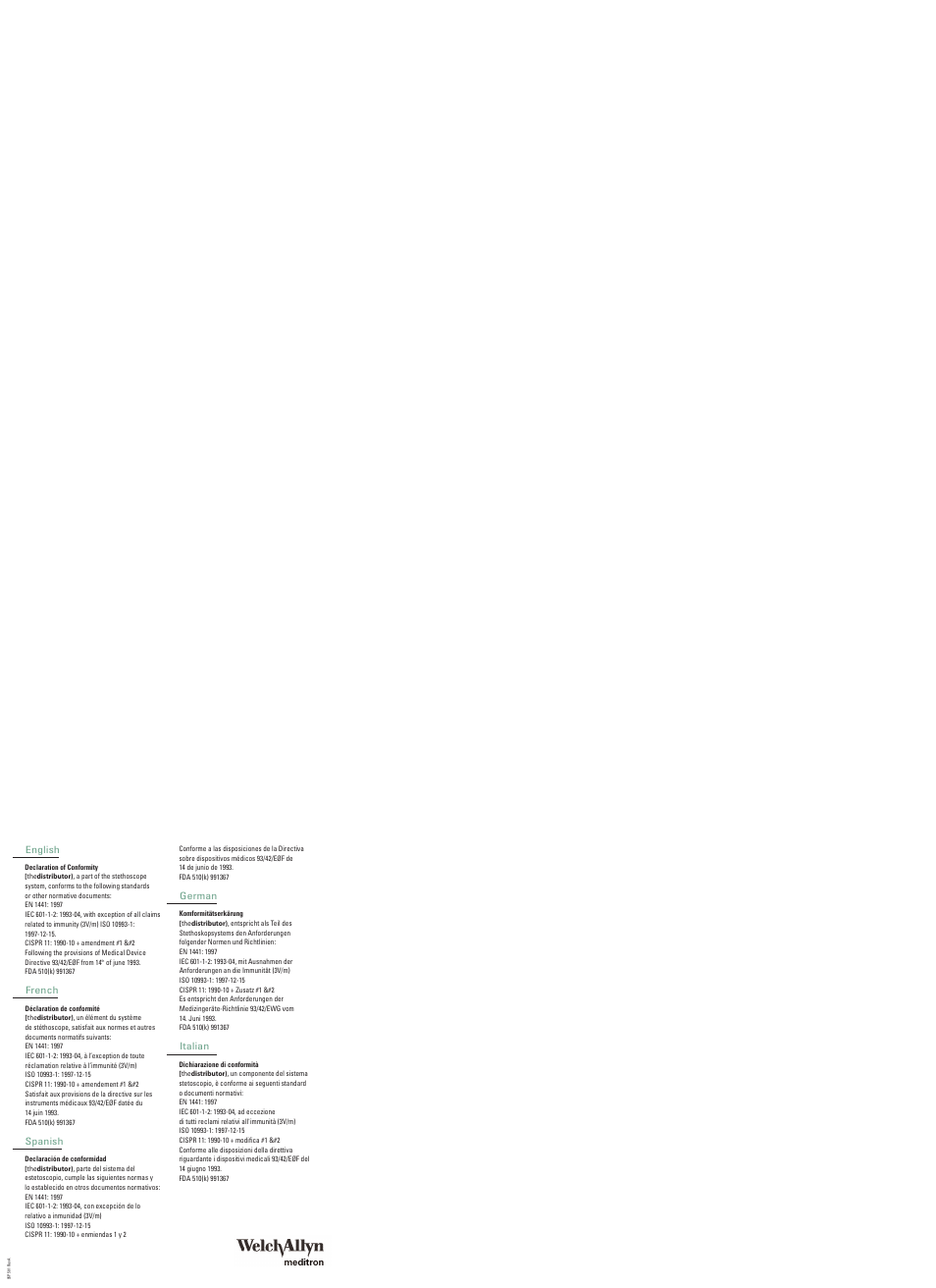 Declaration of conformity | Welch Allyn Master Elite Plus Distributor - User Manual User Manual | Page 17 / 18