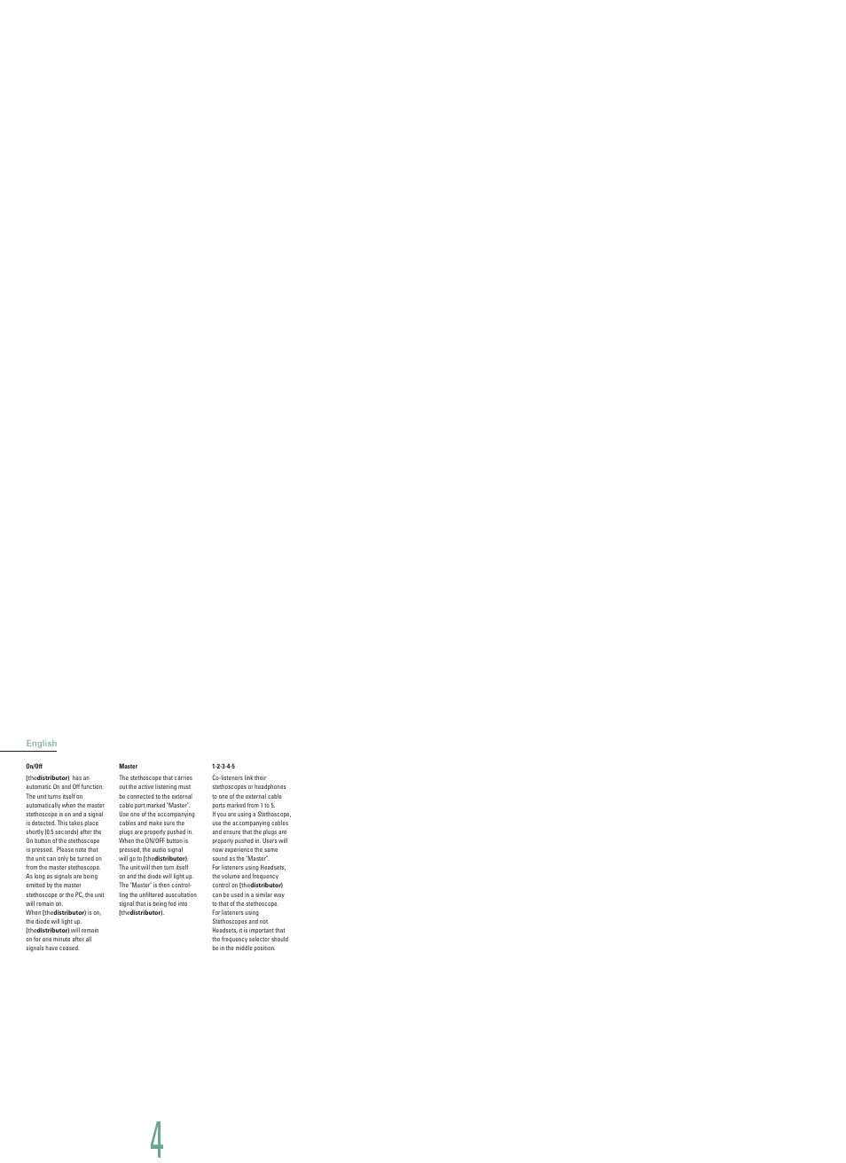 On/off, Master | Welch Allyn Master Elite Plus Distributor - User Manual User Manual | Page 5 / 18