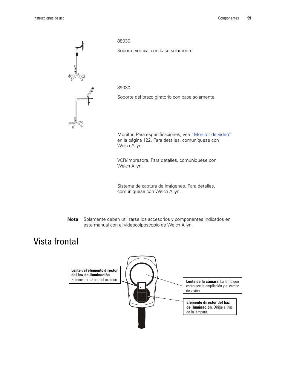 Vista frontal | Welch Allyn Video Colposcope - User Manual User Manual | Page 101 / 400