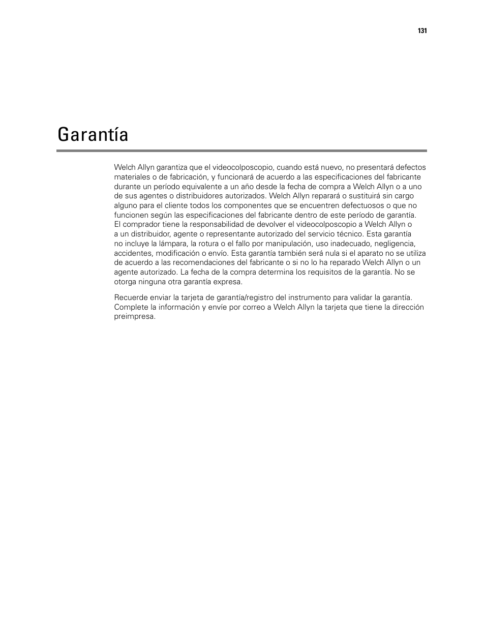 Garantía | Welch Allyn Video Colposcope - User Manual User Manual | Page 133 / 400