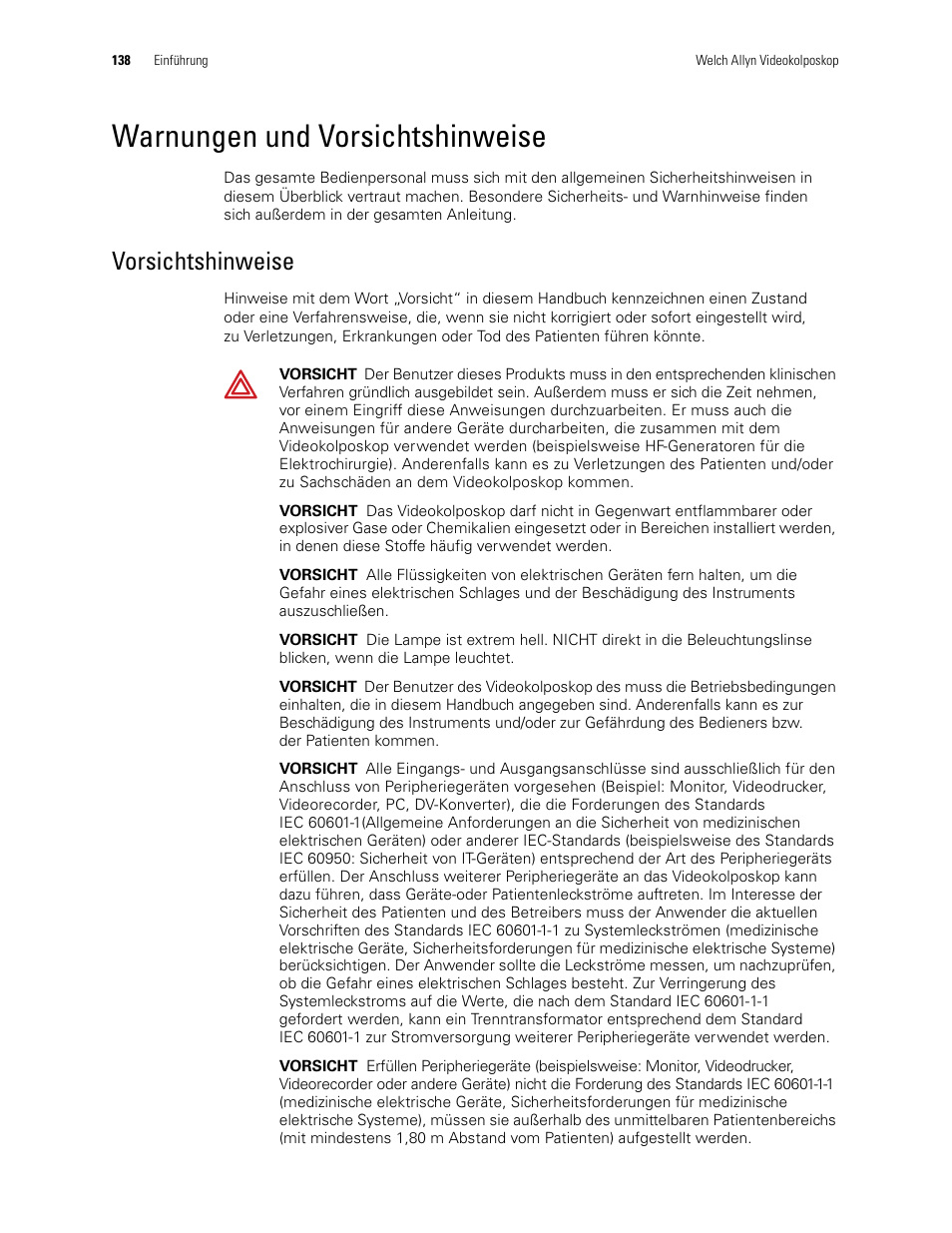Warnungen und vorsichtshinweise, Vorsichtshinweise | Welch Allyn Video Colposcope - User Manual User Manual | Page 140 / 400