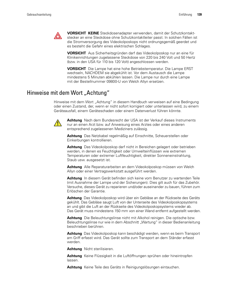 Hinweise mit dem wort „achtung | Welch Allyn Video Colposcope - User Manual User Manual | Page 141 / 400
