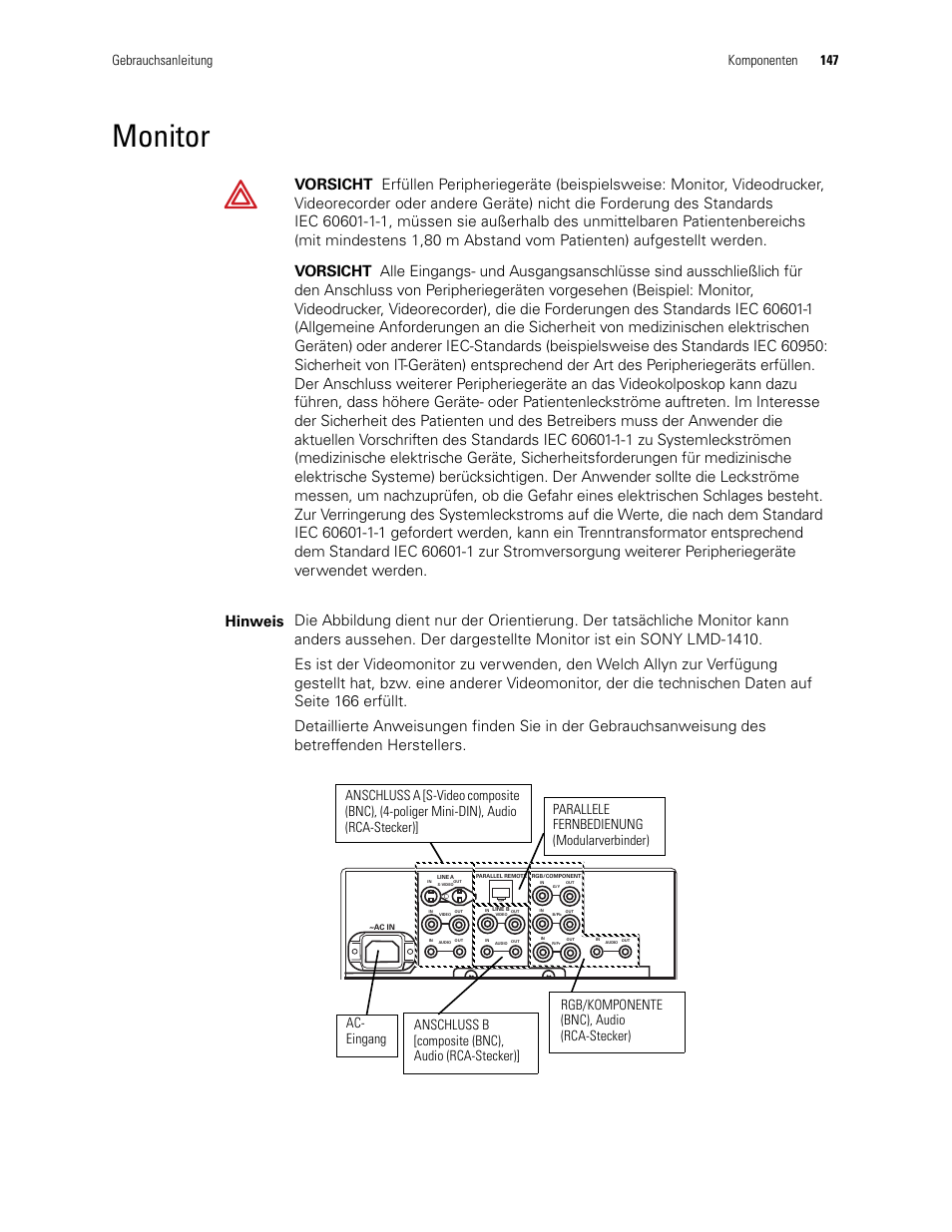 Monitor, Gebrauchsanleitung komponenten 147 | Welch Allyn Video Colposcope - User Manual User Manual | Page 149 / 400