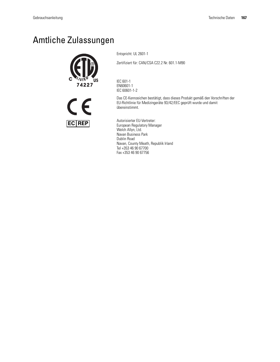 Amtliche zulassungen | Welch Allyn Video Colposcope - User Manual User Manual | Page 169 / 400