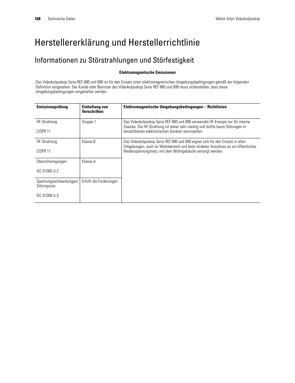 Herstellererklärung und herstellerrichtlinie | Welch Allyn Video Colposcope - User Manual User Manual | Page 170 / 400