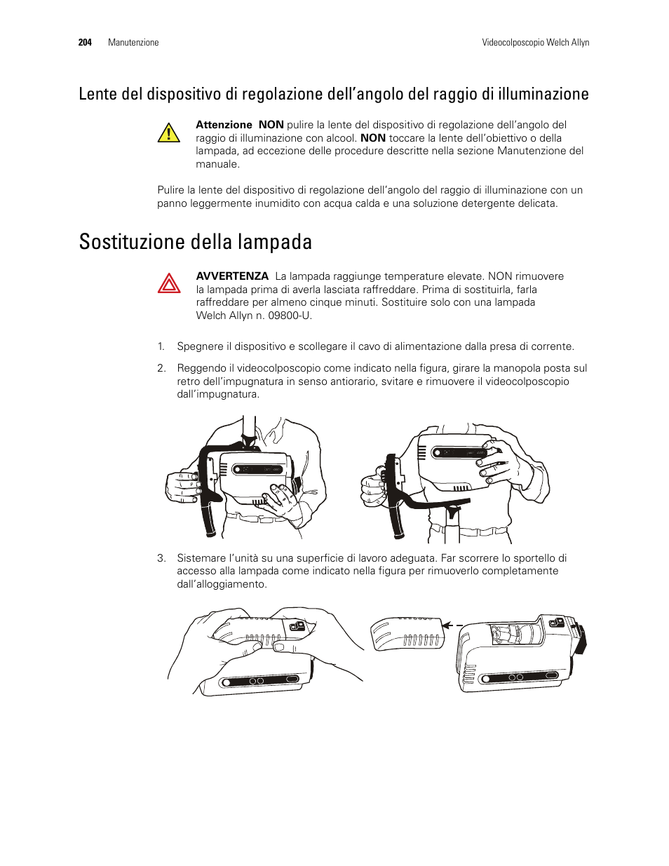 Sostituzione della lampada | Welch Allyn Video Colposcope - User Manual User Manual | Page 206 / 400