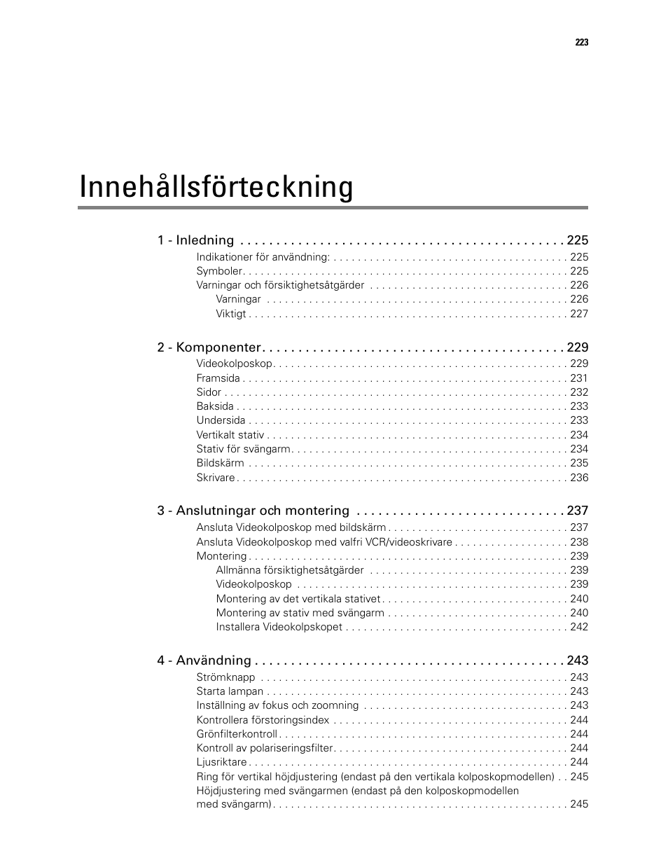 Innehållsförteckning | Welch Allyn Video Colposcope - User Manual User Manual | Page 225 / 400