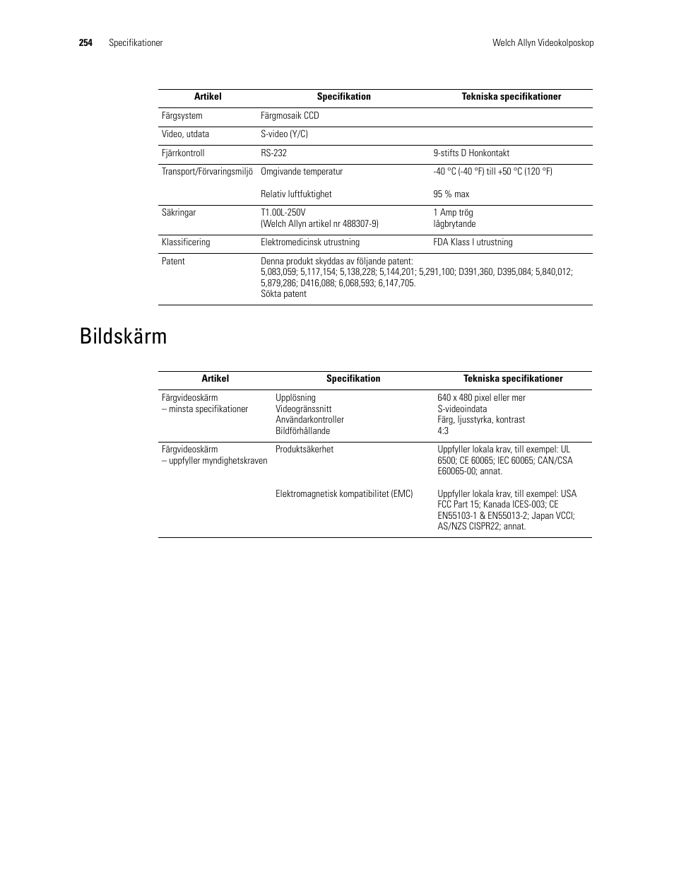 Bildskärm | Welch Allyn Video Colposcope - User Manual User Manual | Page 256 / 400