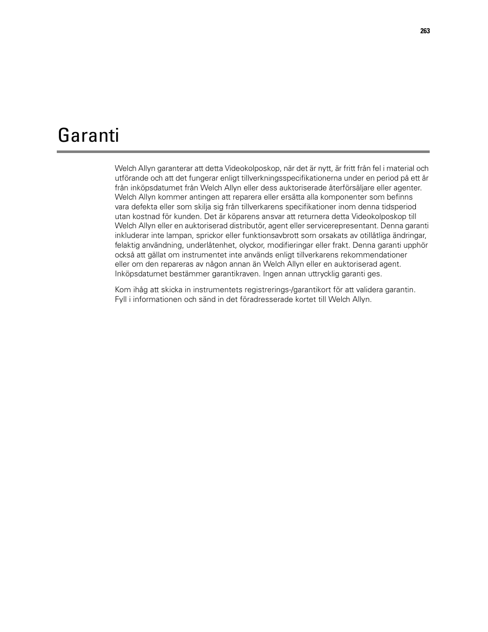 Garanti | Welch Allyn Video Colposcope - User Manual User Manual | Page 265 / 400