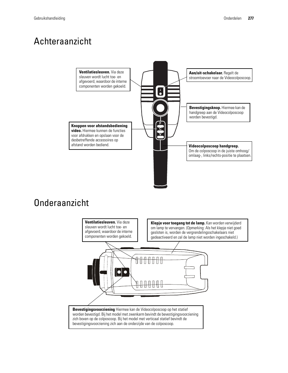 Achteraanzicht onderaanzicht, Achteraanzicht, Onderaanzicht | Welch Allyn Video Colposcope - User Manual User Manual | Page 279 / 400
