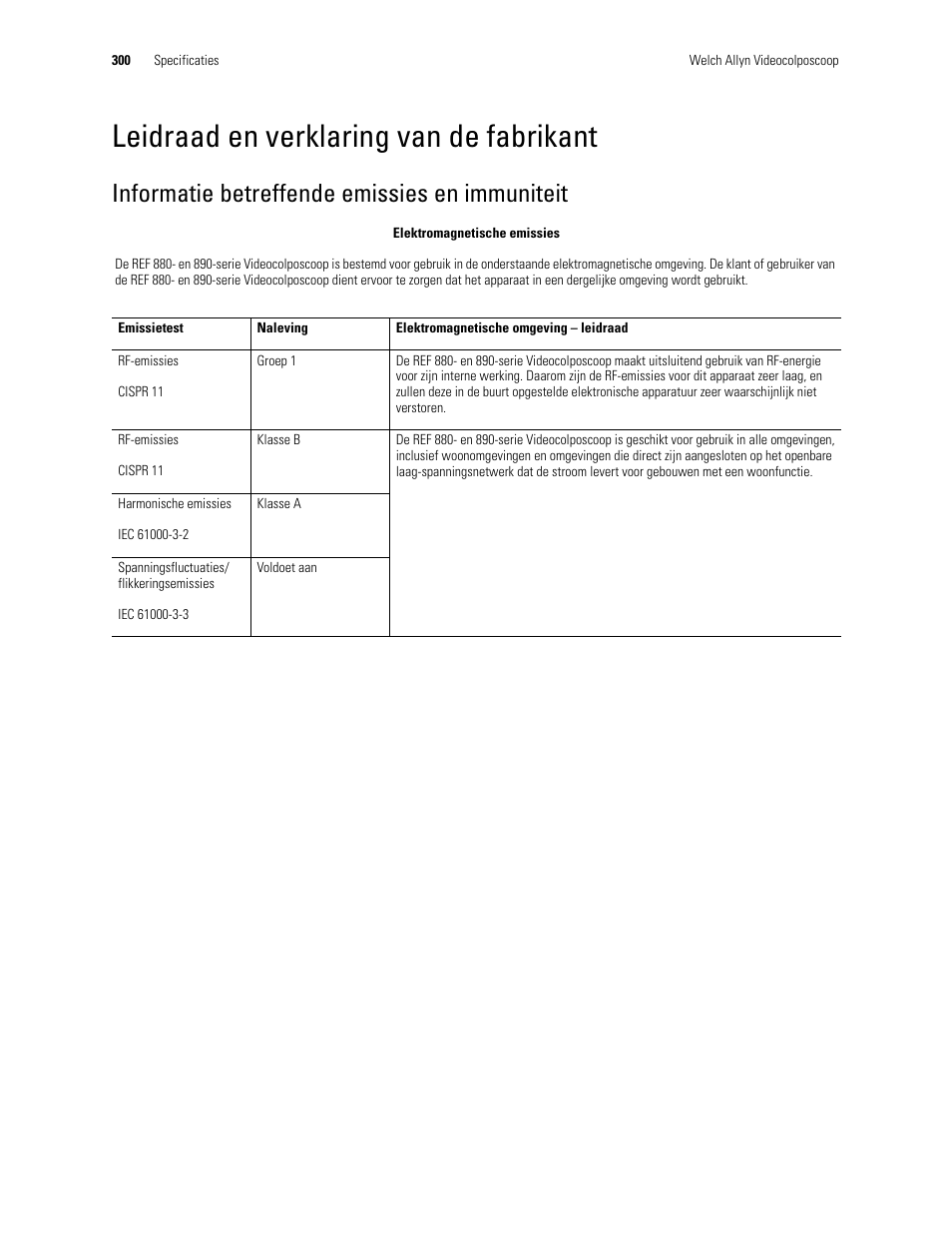 Leidraad en verklaring van de fabrikant, Informatie betreffende emissies en immuniteit | Welch Allyn Video Colposcope - User Manual User Manual | Page 302 / 400