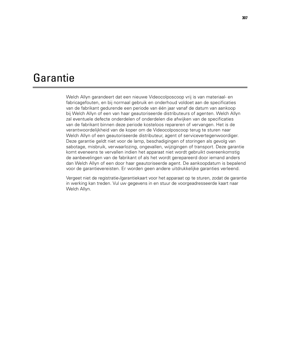 Garantie | Welch Allyn Video Colposcope - User Manual User Manual | Page 309 / 400
