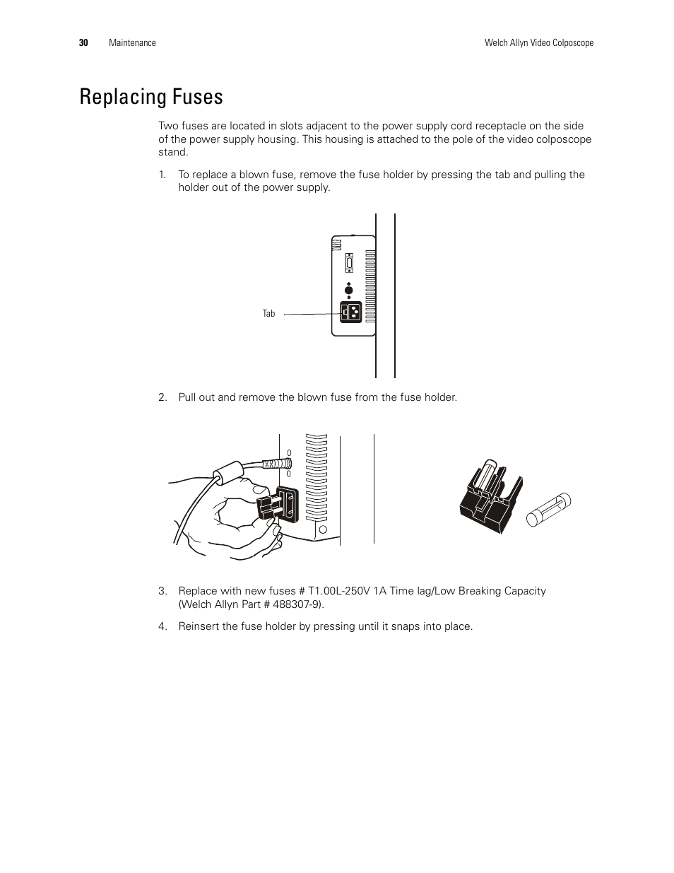 Replacing fuses | Welch Allyn Video Colposcope - User Manual User Manual | Page 32 / 400