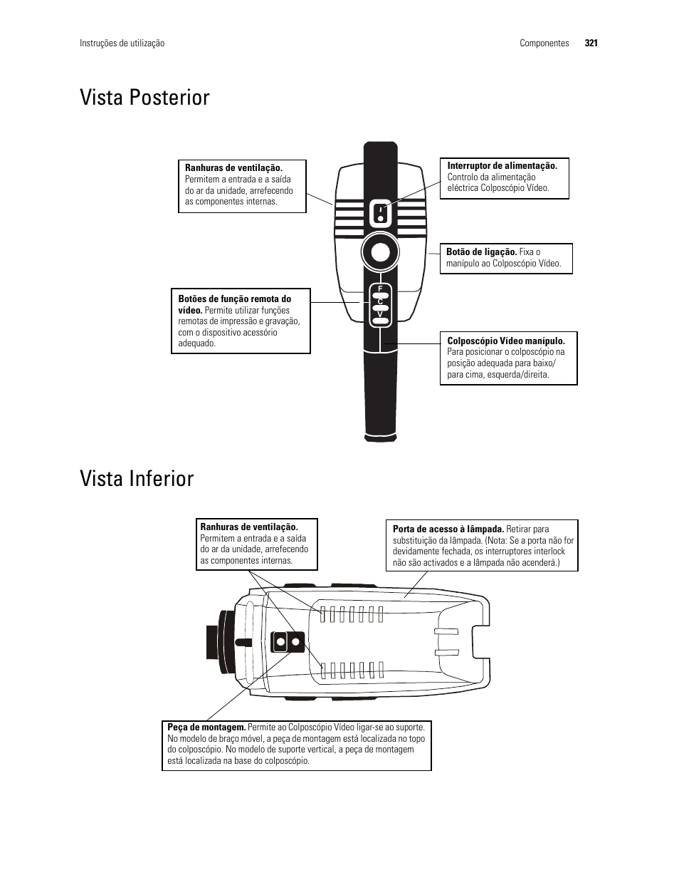 Vista posterior vista inferior, Vista posterior, Vista inferior | Welch Allyn Video Colposcope - User Manual User Manual | Page 323 / 400