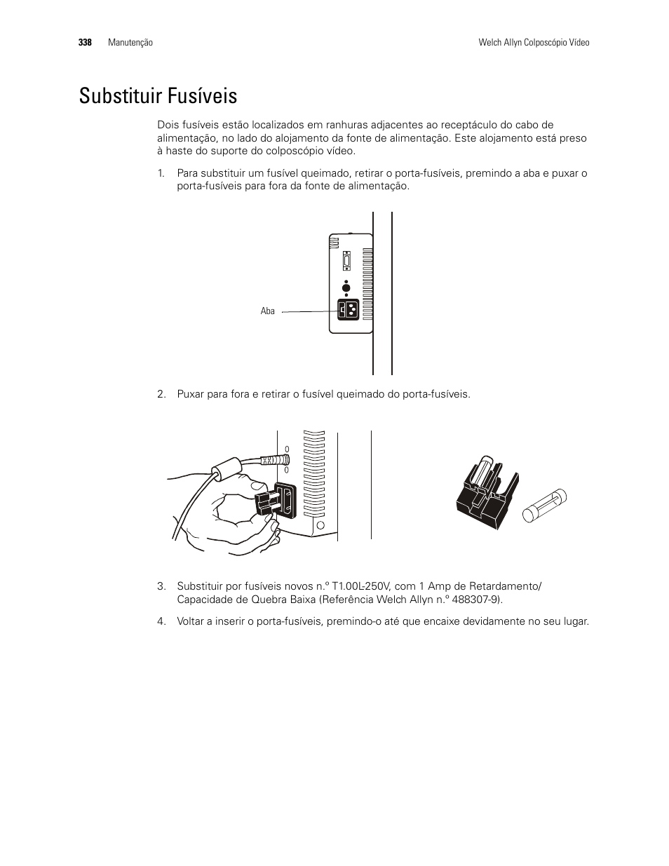 Substituir fusíveis | Welch Allyn Video Colposcope - User Manual User Manual | Page 340 / 400