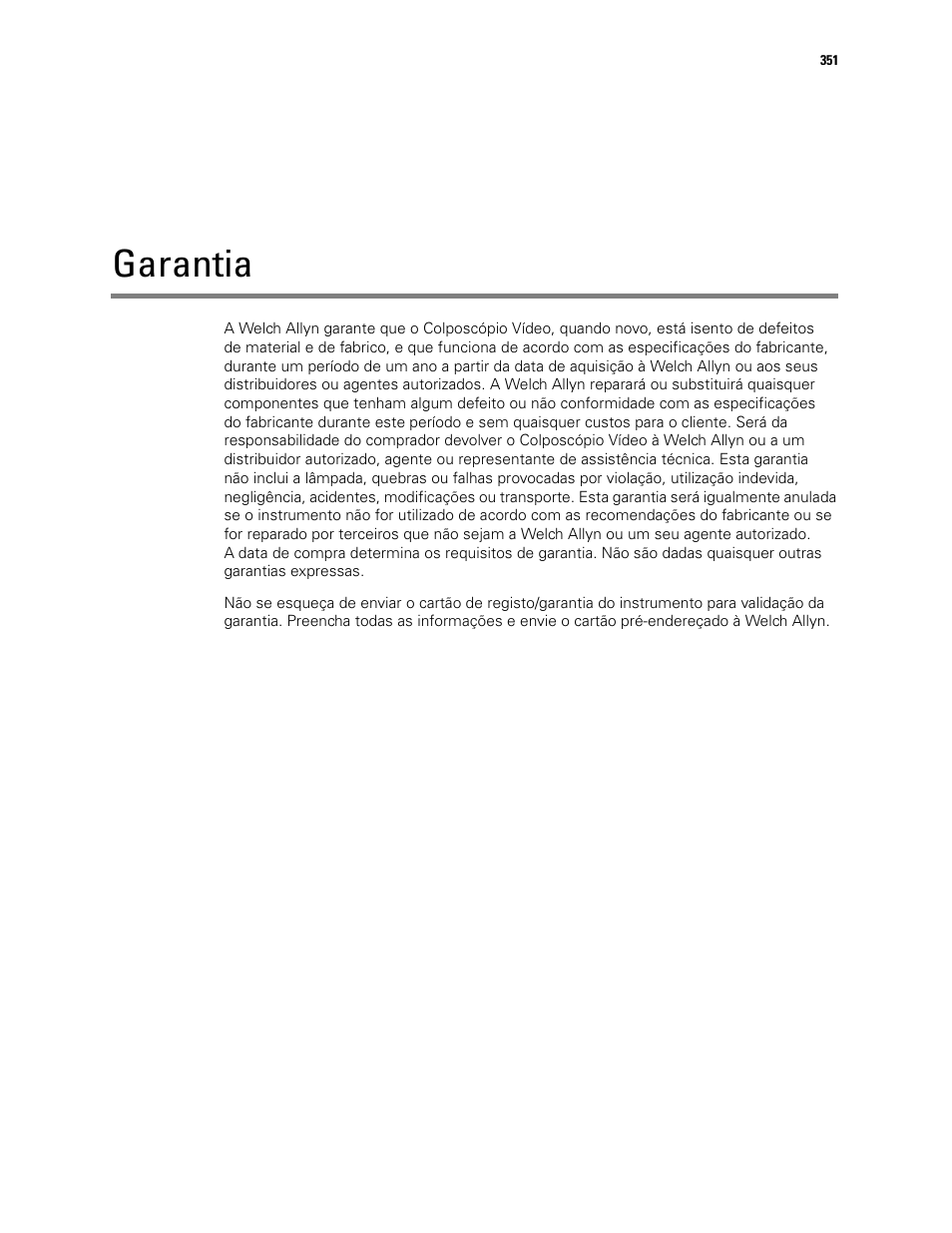 Garantia | Welch Allyn Video Colposcope - User Manual User Manual | Page 353 / 400