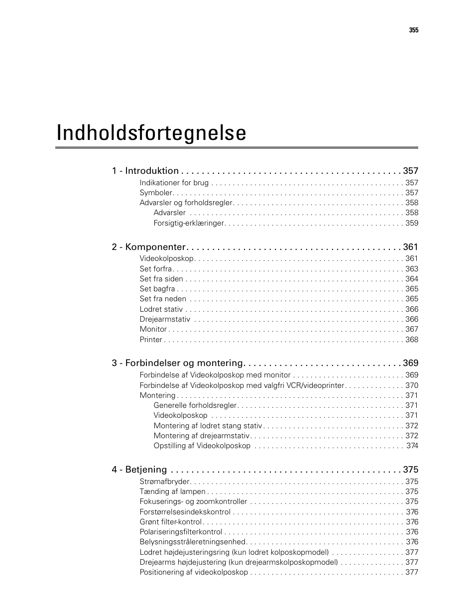 Indholdsfortegnelse | Welch Allyn Video Colposcope - User Manual User Manual | Page 357 / 400