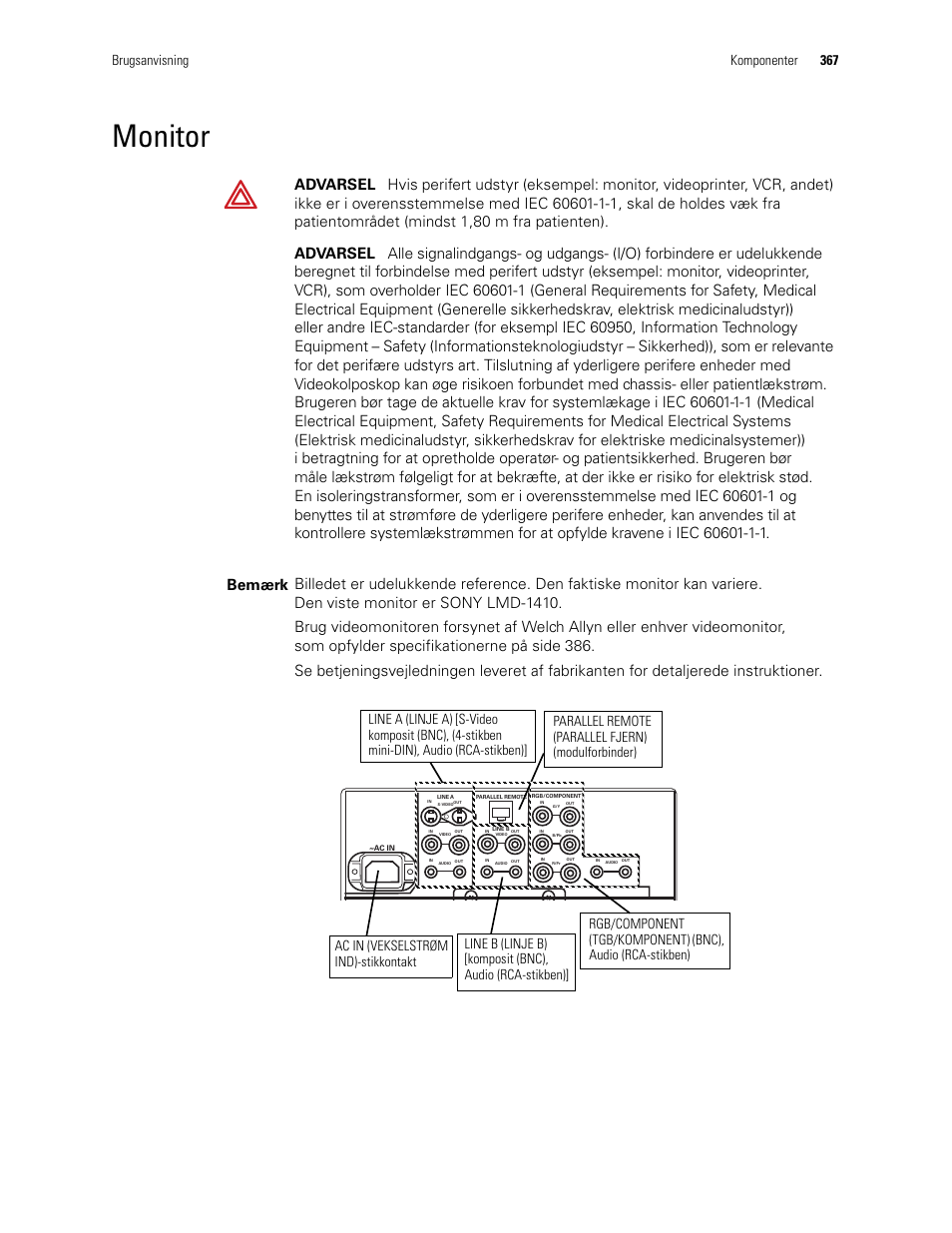 Monitor, Brugsanvisning komponenter 367 | Welch Allyn Video Colposcope - User Manual User Manual | Page 369 / 400