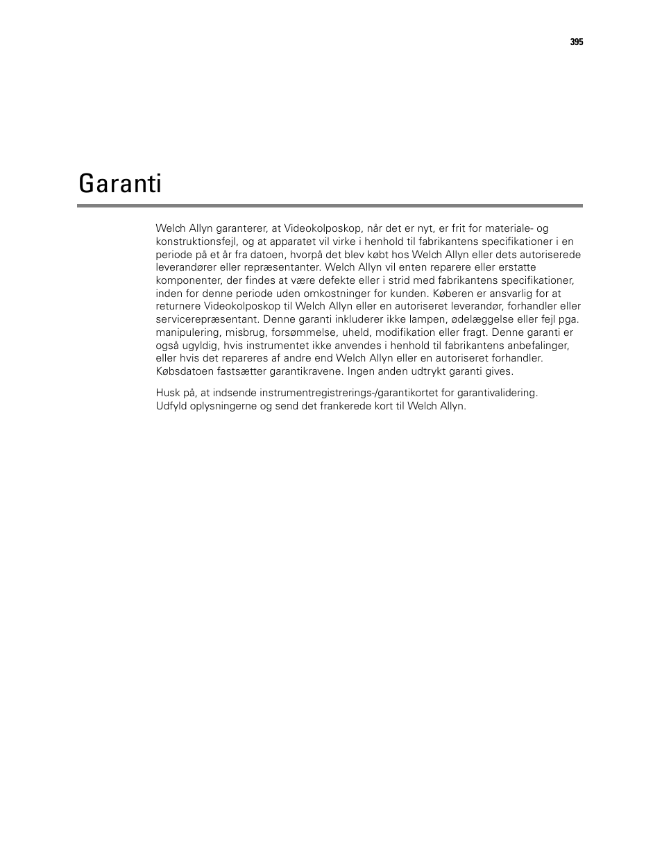 Garanti | Welch Allyn Video Colposcope - User Manual User Manual | Page 397 / 400