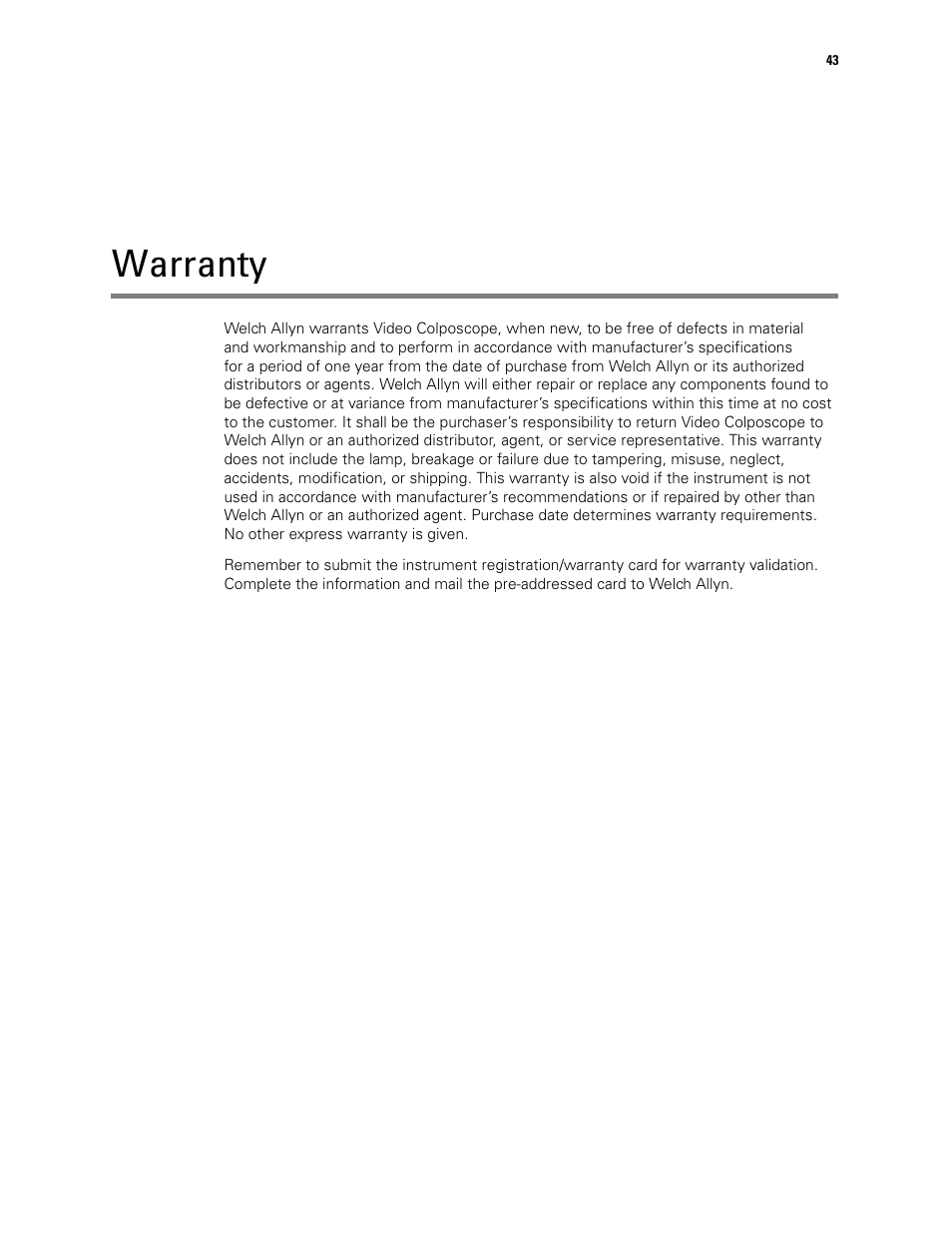 Warranty | Welch Allyn Video Colposcope - User Manual User Manual | Page 45 / 400