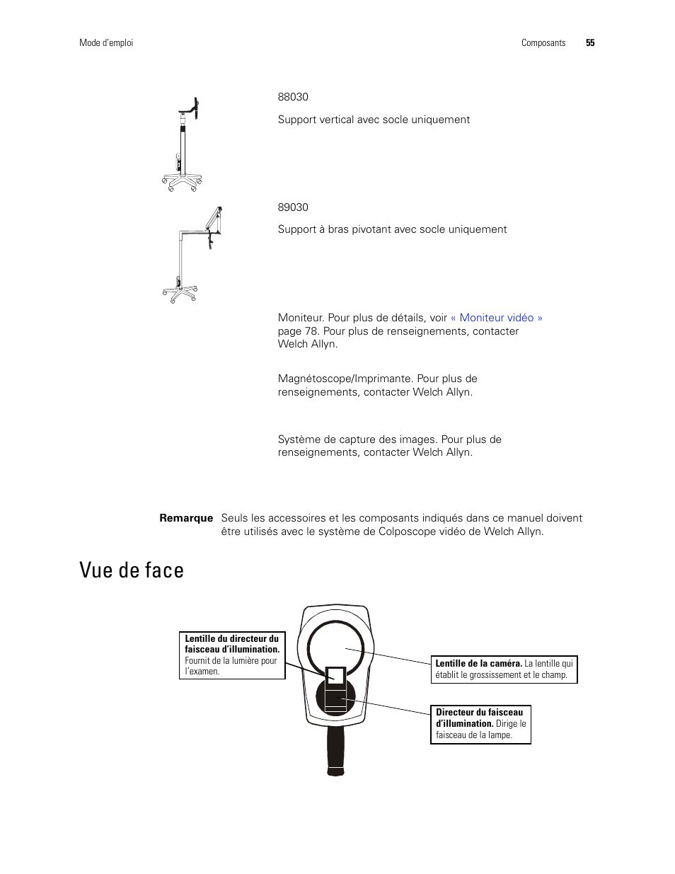 Vue de face | Welch Allyn Video Colposcope - User Manual User Manual | Page 57 / 400