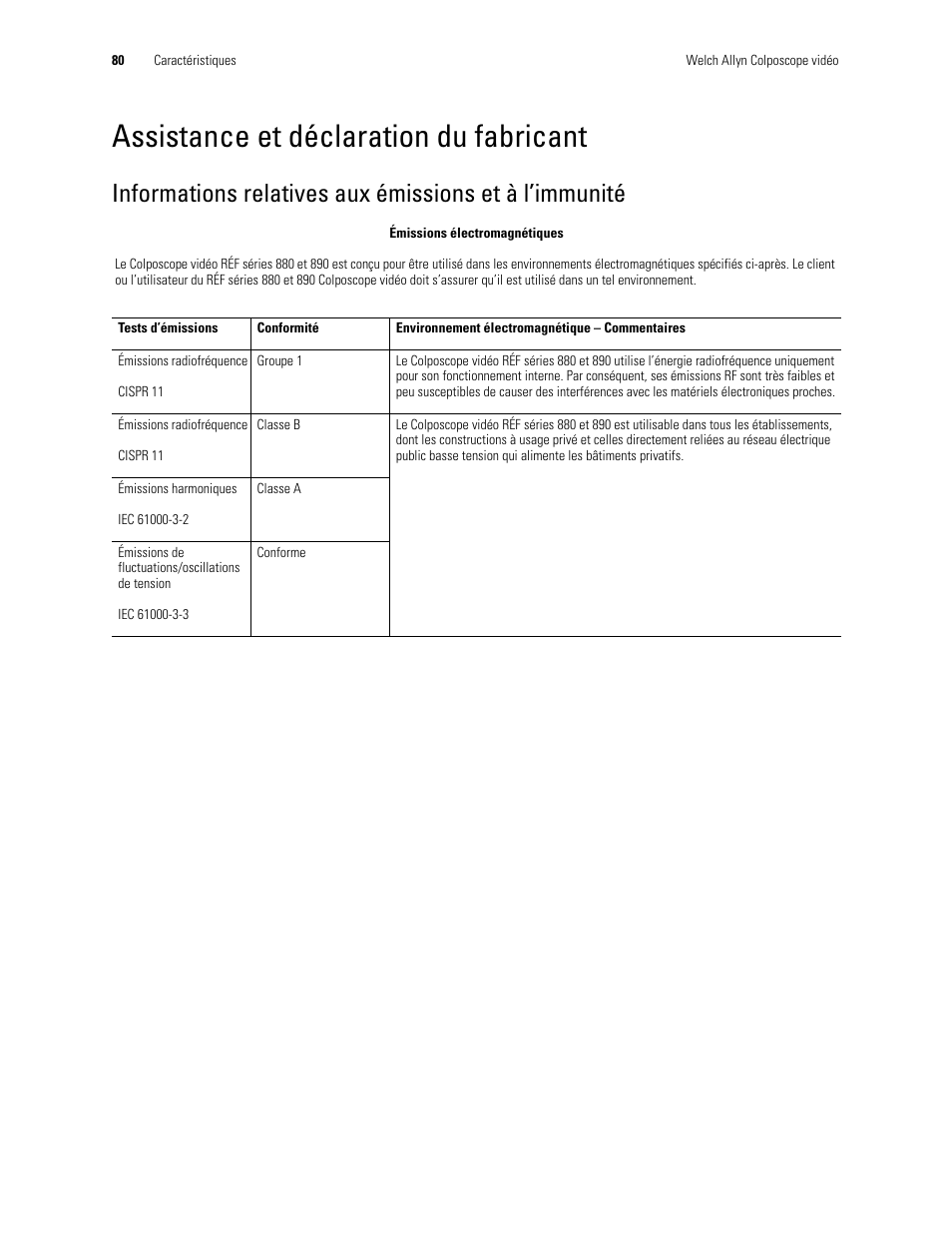 Assistance et déclaration du fabricant | Welch Allyn Video Colposcope - User Manual User Manual | Page 82 / 400