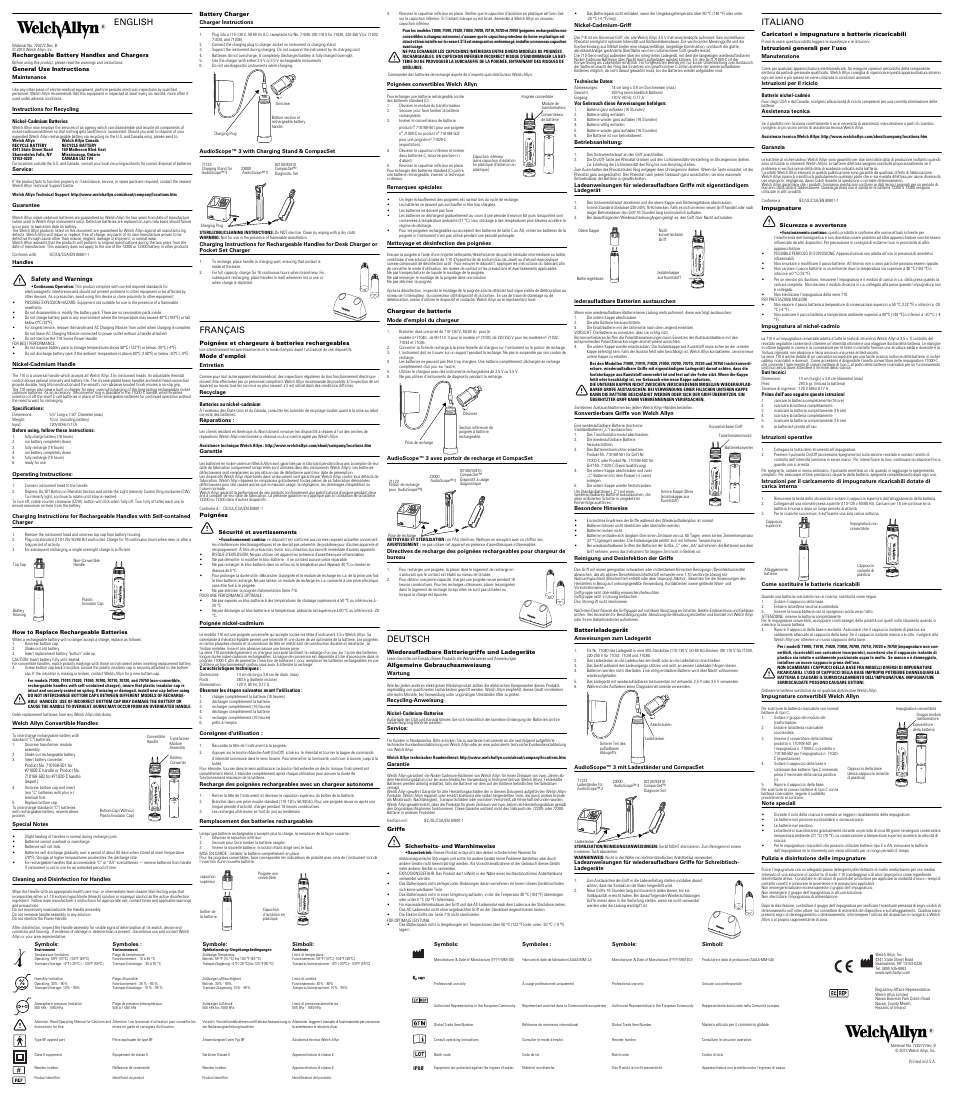 Welch Allyn Rechargeable Battery Handles and Chargers - User Manual User Manual | 4 pages