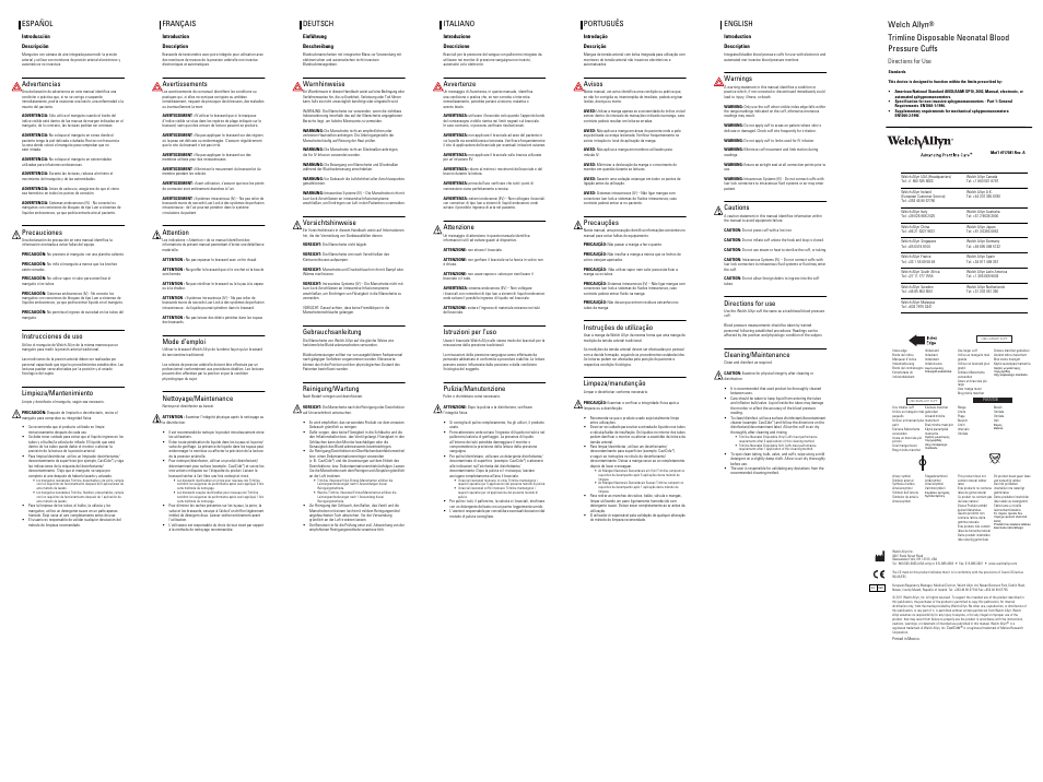 Welch Allyn Neonatal One Piece Disposable Blood Pressure Cuffs, Neonate Trimline Blood Pressue (BP) Cuff - User Manual User Manual | 2 pages