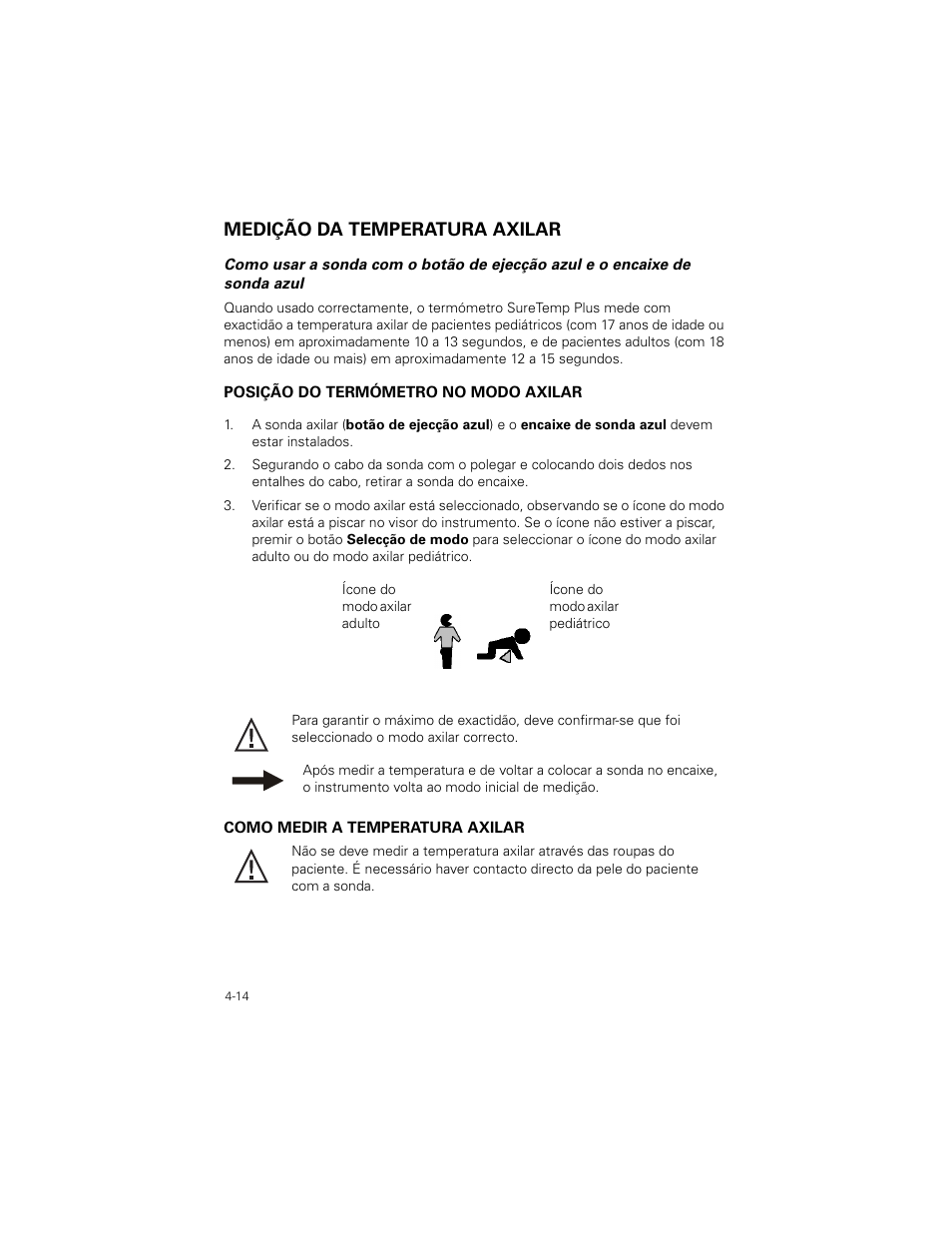 Medição da temperatura axilar, Medição da temperatura axilar -14 | Welch Allyn SureTemp Plus - User Manual User Manual | Page 106 / 294
