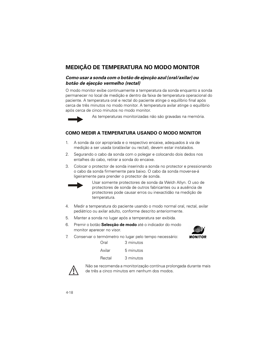 Medição de temperatura no modo monitor, Medição de temperatura no modo monitor -18 | Welch Allyn SureTemp Plus - User Manual User Manual | Page 110 / 294