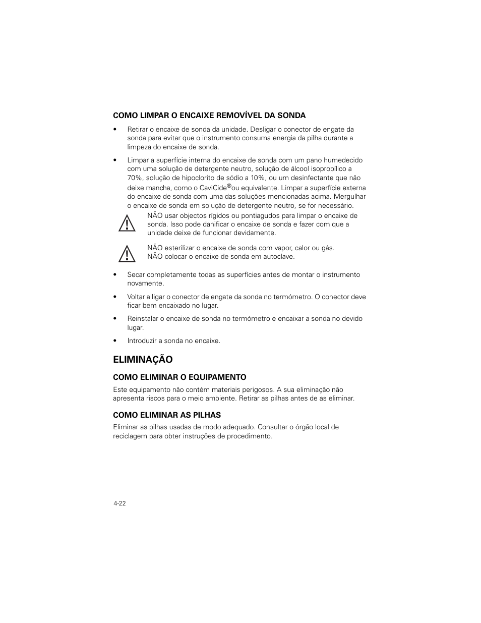 Eliminação, Eliminação -22 | Welch Allyn SureTemp Plus - User Manual User Manual | Page 114 / 294